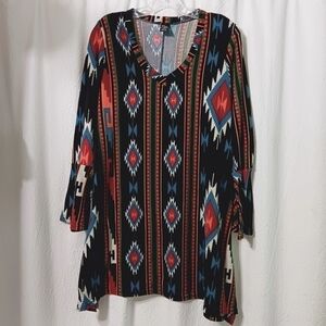 3X25 Win Win Aztec V-Neck Knit Tunic Dress Women Size L XL
